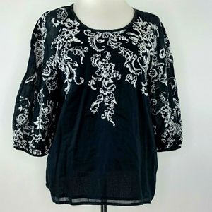 Anthropologie Edme and Esyllte Silk & Cotton Soie Embroidery Puff Sleeves Size 2